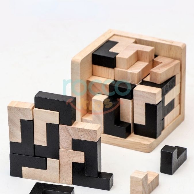 Tetris Cubo 3D de Madeira