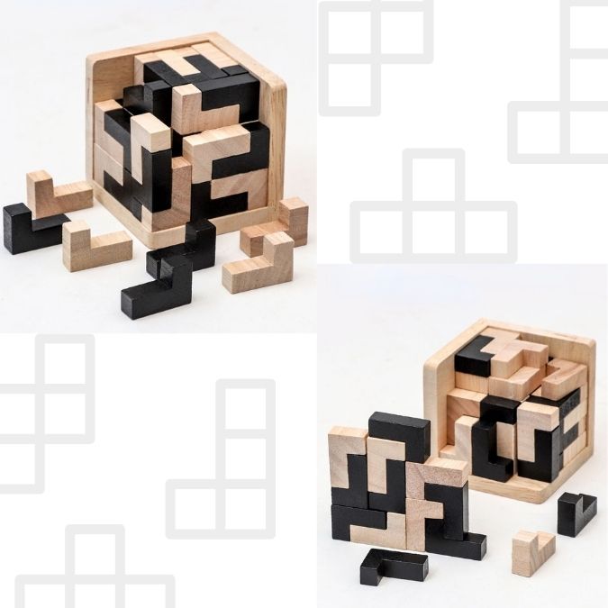 Tetris Cubo 3D de Madeira