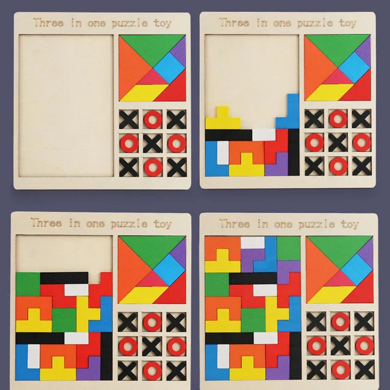 Tabuleiro Educativo 3 em 1 - Tangram, Tetris e Jogo da Velha